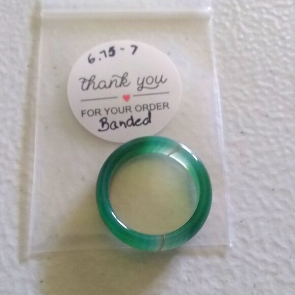 Green Banded Agate ~ Slim Stone Ring Band Size 6.75 ~ Friendship + Promise Rings - Picture 12 of 13